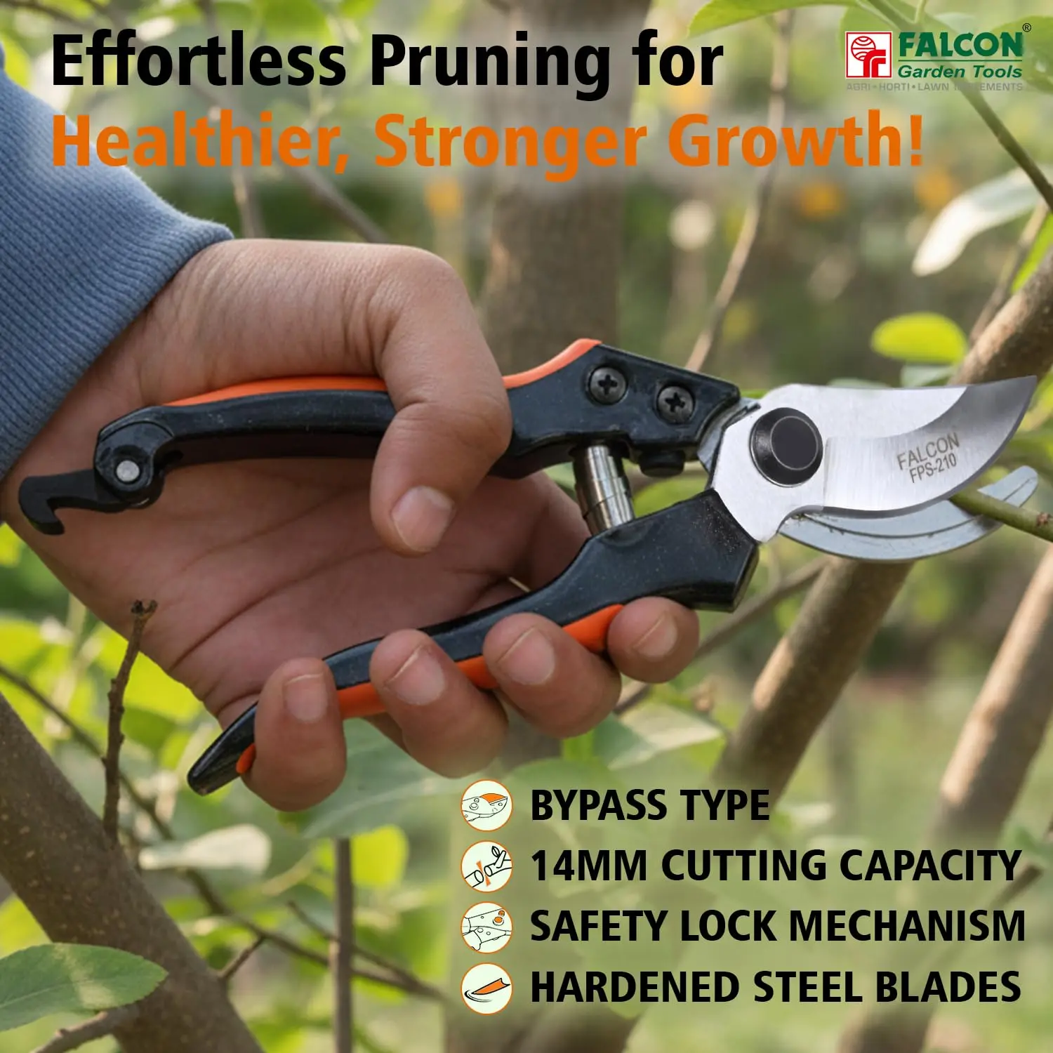 Falcon FPS-210 Steel Pruning Secateur | Garden Plant Cutter & Tree Trimmer for Home Gardening