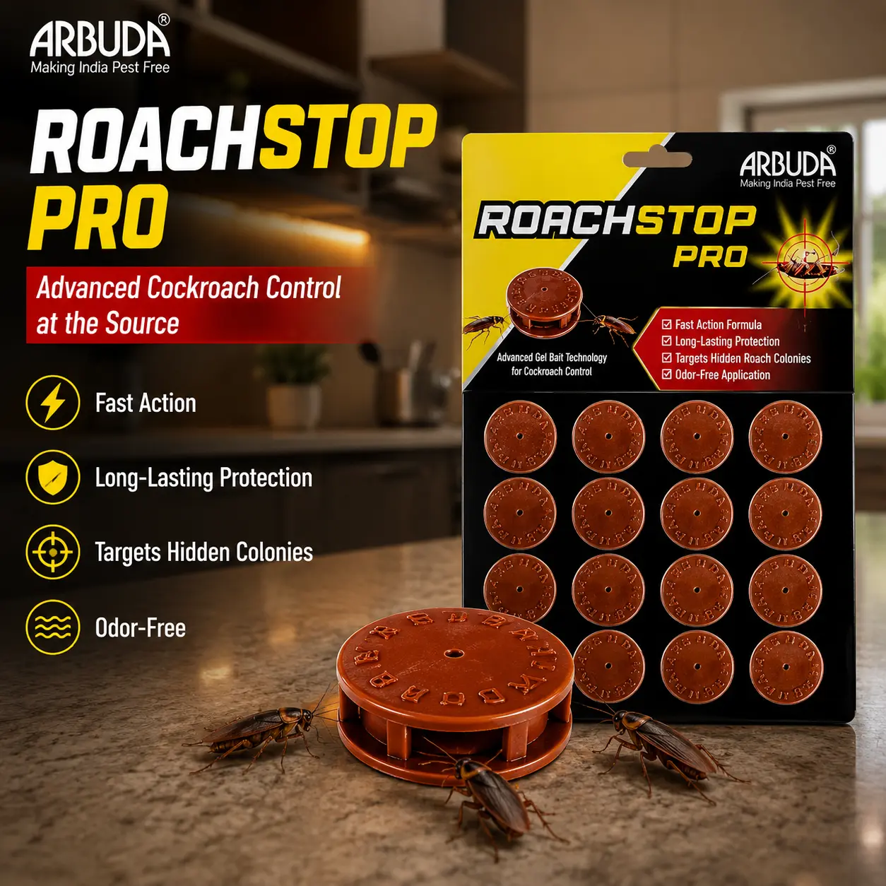 ROACHSTOP Pro Cockroach Gel Bait Station (12 Pcs) Buy 1 Get 1 Free | Ready-to-Use Roach Killer for Home & Kitchen