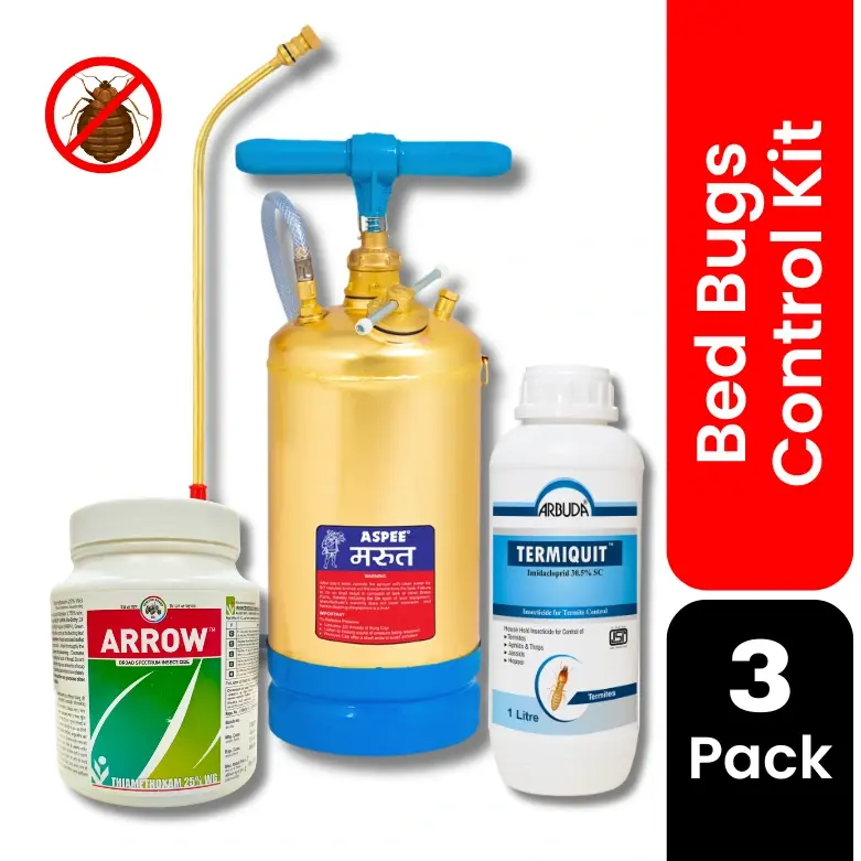Bedbugs Control Kit for Office & Factory | Bed Bug Killer Combo with Arrow Thiamethoxam 25% WG 500 g, Termiquit Imidacloprid 30.5% SC 1 Ltr & 6 Litre Marut Brass Pump | Complete Bed Bug Treatment Solution
