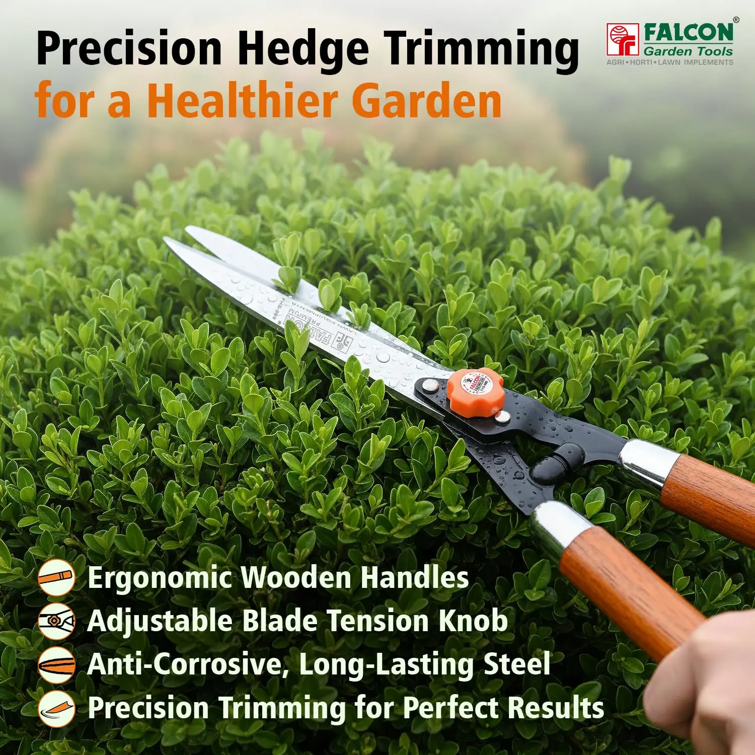 Falcon FHS-999 (W) Hedge Shear with Wooden Handle | 535mm Manual Hedge Trimmer