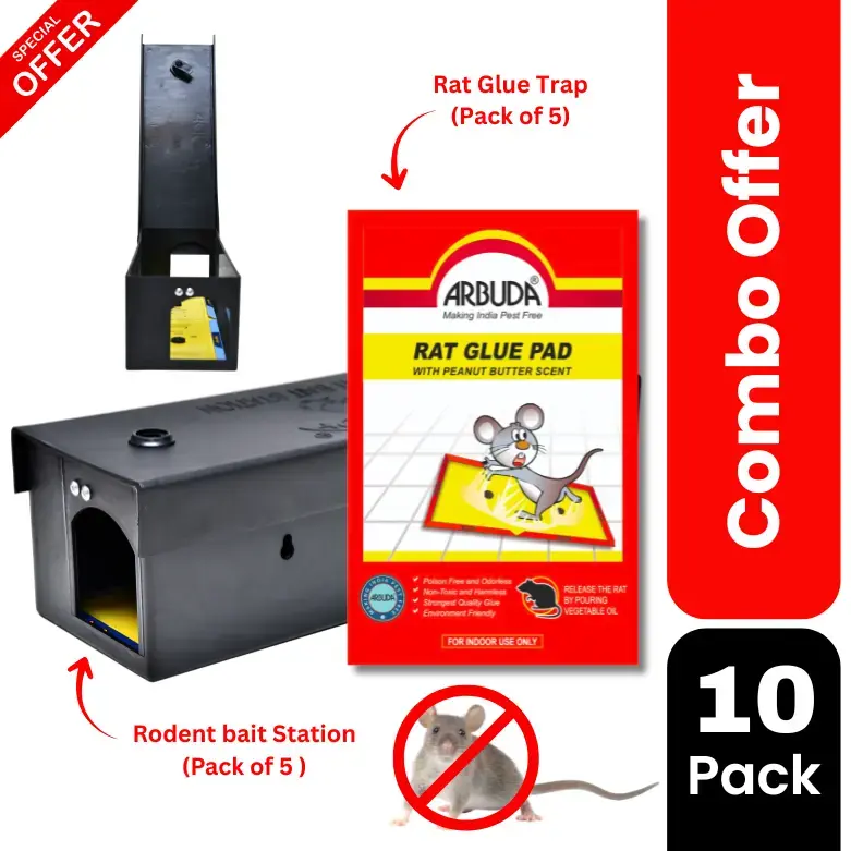 Rodent Bait Station (Plastic) Pack of 5 Qty with Small Rat Glue Pads (Pack of 5 Qty)