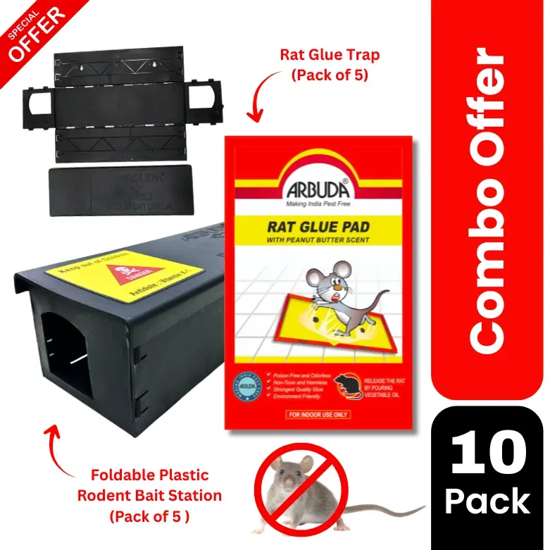 Arbuda Foldable Plastic Rodent Bait Station (RBS) Pack of 10 with Small Rat Glue Pads (Pack of 10) | Lockable Rat & Mouse Control Box