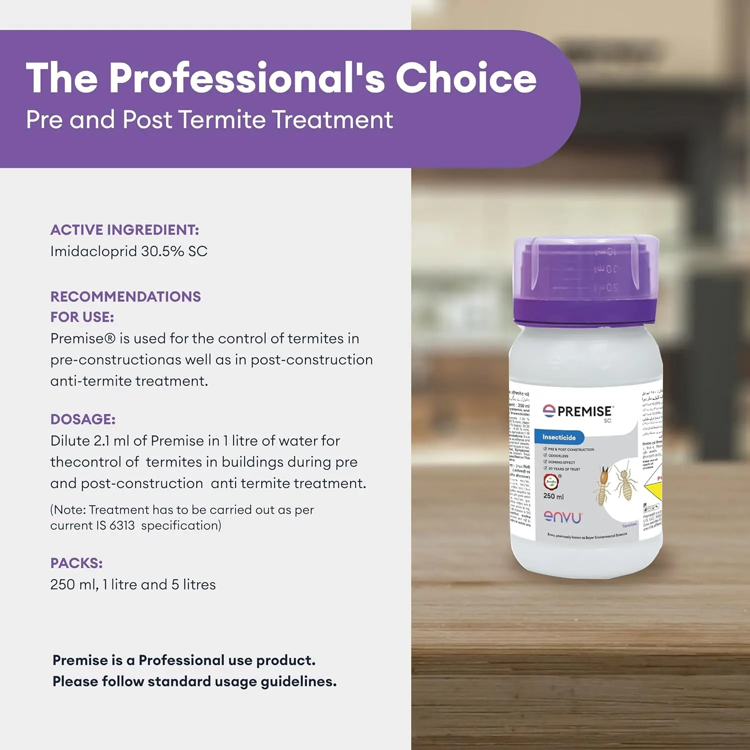 Premise SC 250 ml Pack of 2 Termite Killer | Imidacloprid 30.5% SC for Pre & Post Construction Termite Treatment | Long Lasting Deemak Control Chemical