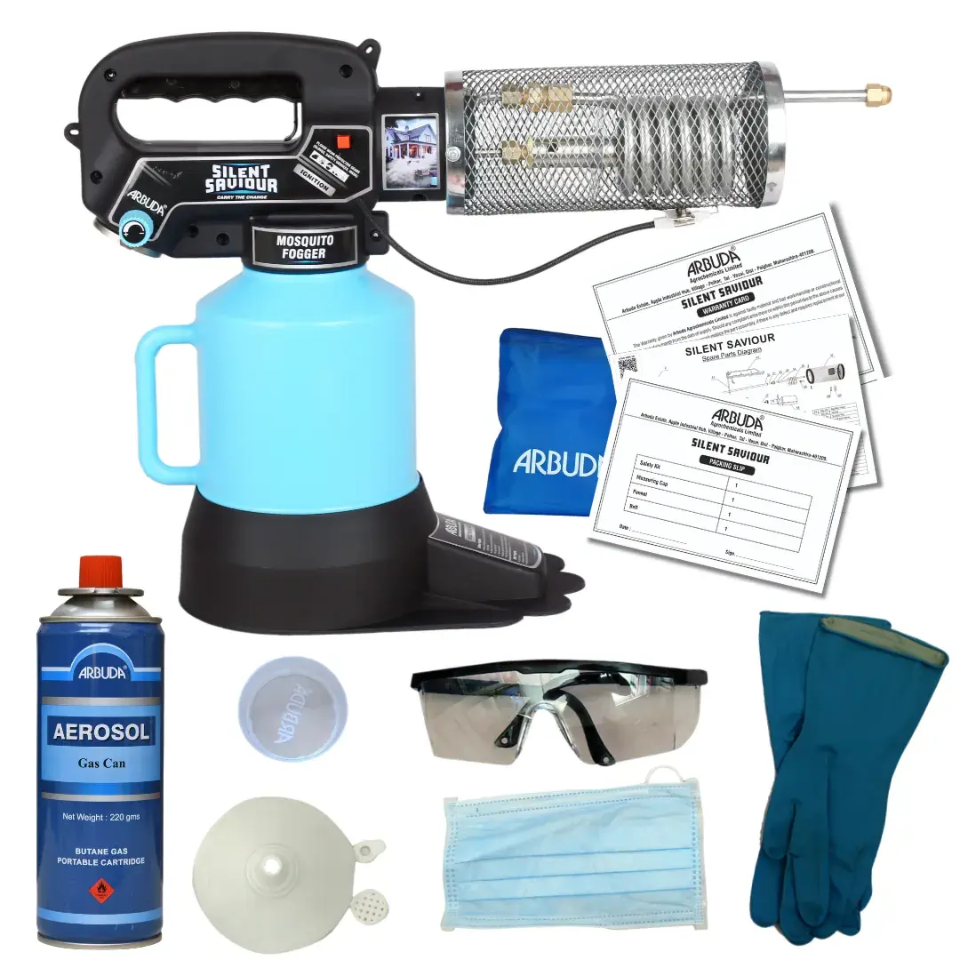 Silent Saviour Zero Maintenance Mini Fogging Machine for mosquito 1 Qty with Gas Cans 4 Qty & 1L Deltafog 1 Qty