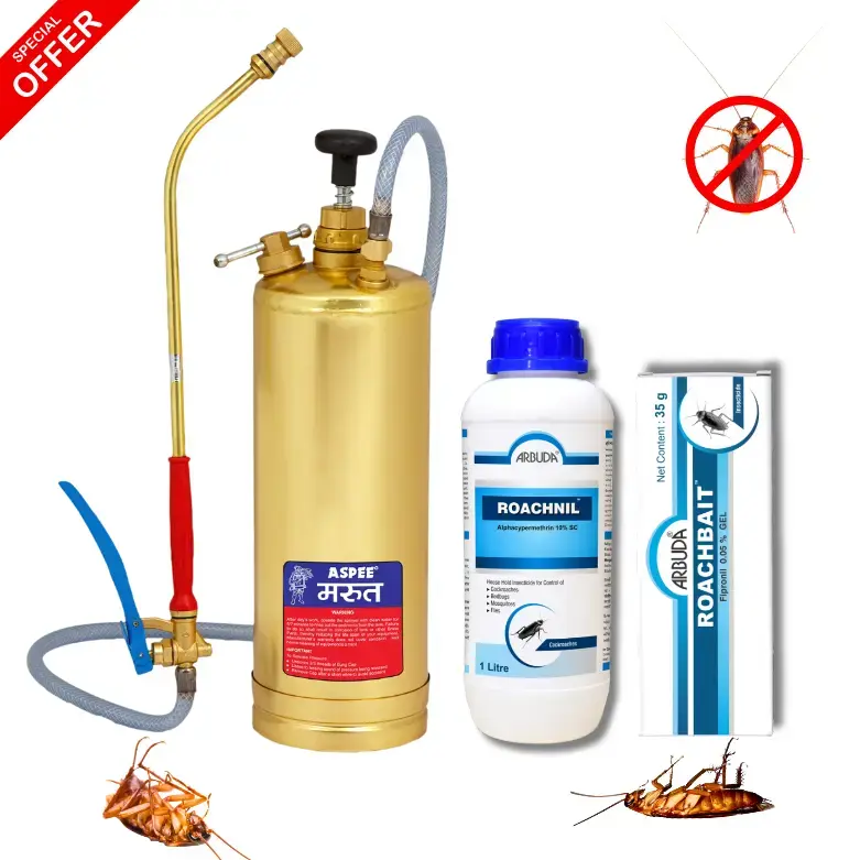 Aspee Marut Brass Pump 3.5 Ltr (MT/36) 1 Qty + Roachnil 1 Ltr  1 Qty + Roachbait Gel 35 Gm 1 Qty