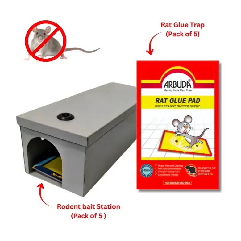 Rodent Bait Station (Metal) Pack of 5  Qty with Small Rat Glue Pads (Pack of 5 Qty)