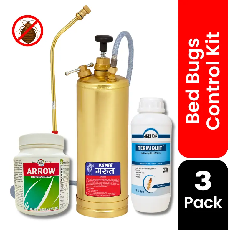 Bed Bugs Control Kit for Office & Factory | Bed Bug Killer Combo with Arrow 25% WG 500g, Termiquit 30.5% SC 1L & 3.5L Marut Brass Pump