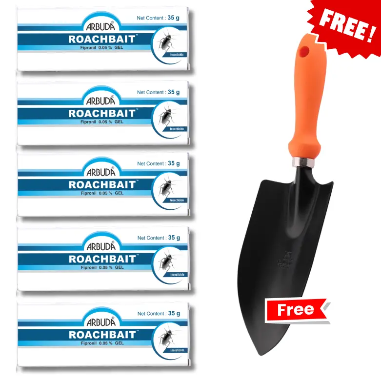 Roachbait Cockroach Killer Gel Fipronil 0.05% (Pack of 5 × 35g) + Free Falcon FWT-204 Steel Garden Trowel | Long-Lasting Roach Control Gel