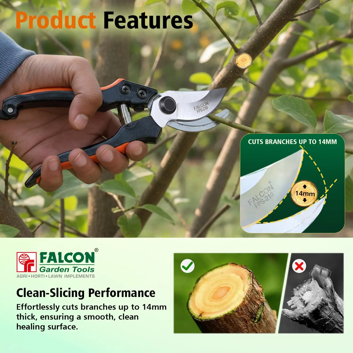 Falcon FPS-210 Steel Pruning Secateur | Garden Plant Cutter & Tree Trimmer for Home Gardening