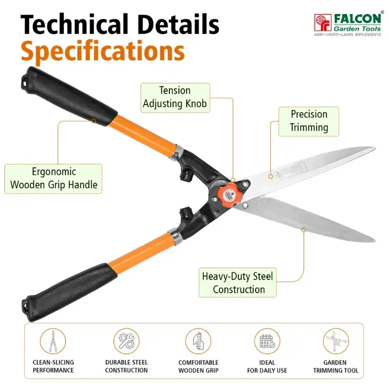 Falcon FHS-777 Premium Hedge Shear with Steel Handle & Grip