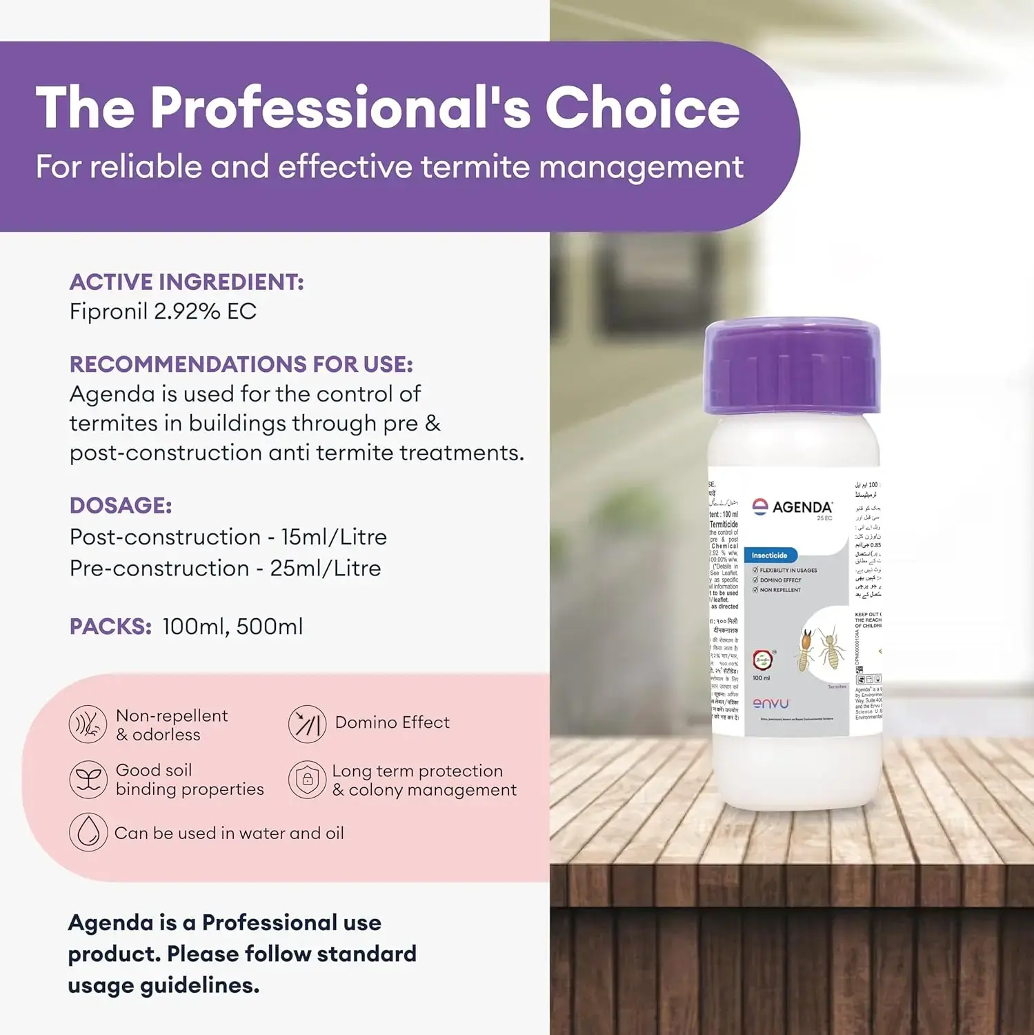Agenda EC 100 ml Pack of 2 Termite Killer | Fipronil Termite Treatment for Wood & Furniture | Pre & Post Construction Deemak Control | Long Lasting Protection