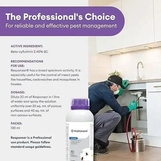 Responsar SC 1 Ltr Pack of 2 | Odorless Cockroach, Mosquito & Housefly Control Insecticide | Beta Cyfluthrin 2.45% SC Fast Acting Pest Control