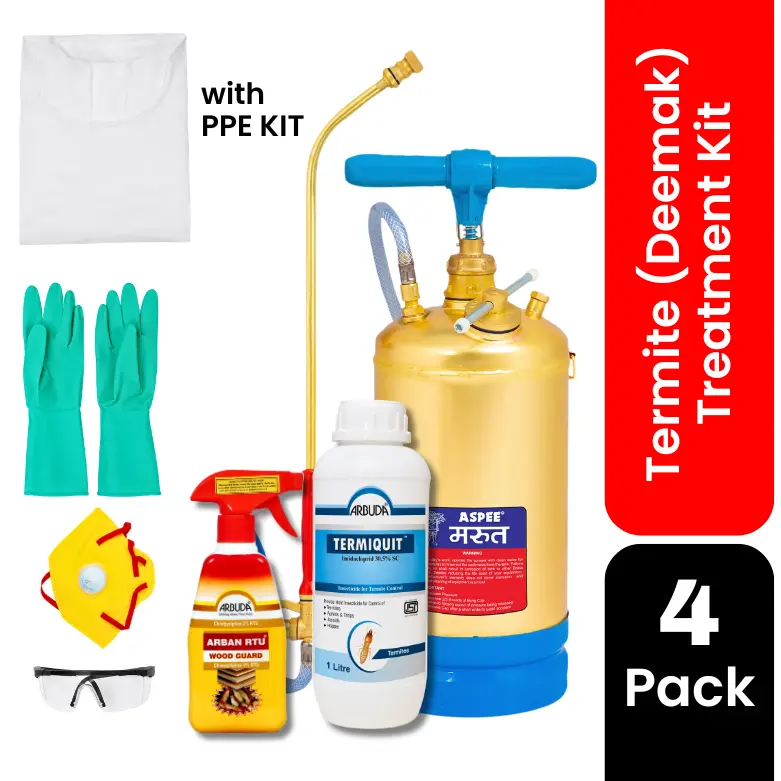 Termite ( Deemak ) Treatment Kit with PPE Kit for Pre & Post Construction | Aspee Marut Brass Pump 6 Ltr (MT/15) + Termiquit 1 Ltr 1 Qty  + Arban RTU 500 ml 1 Qty | Complete Deemak Control Solution