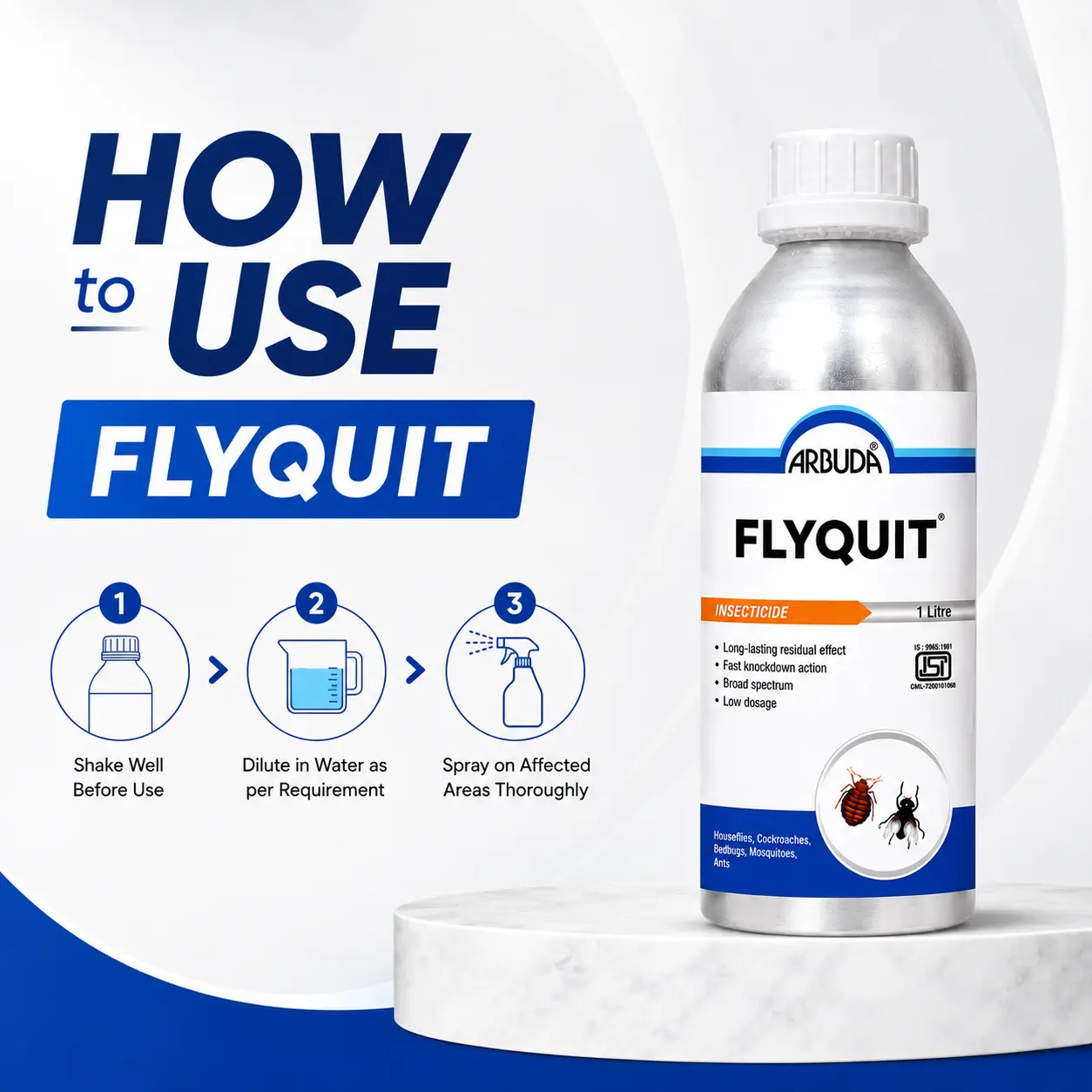 Flyquit Insecticide Pack of 5 | Propoxur 20% EC for Cockroach, Bedbug, Fly & Mosquito Control | Fast Knockdown Pest Control Solution