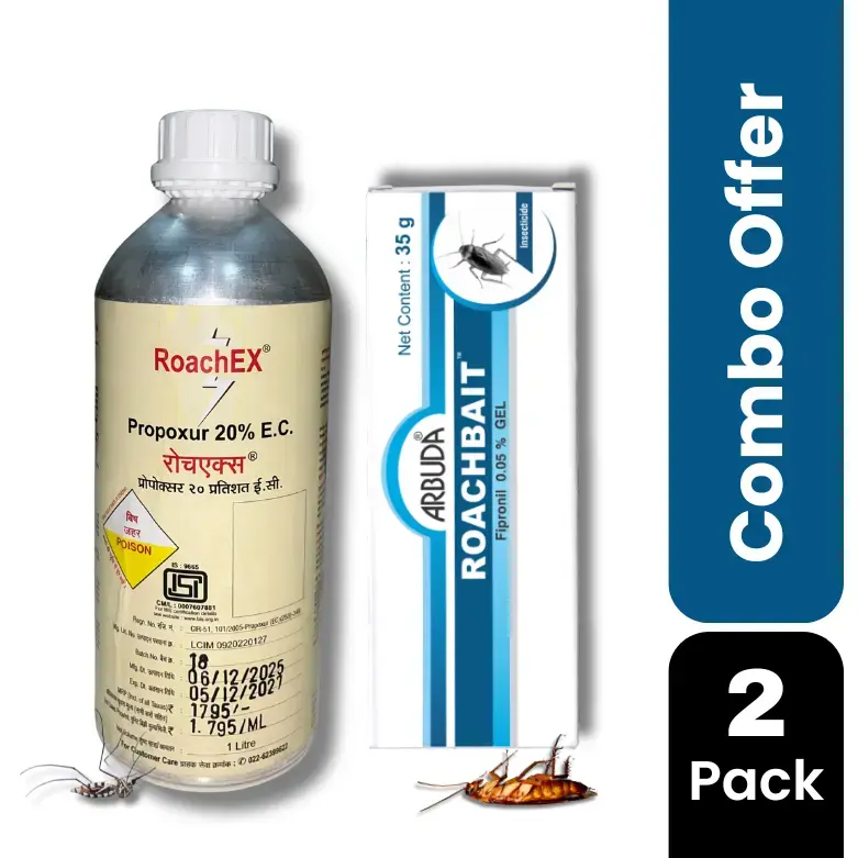 Roachex 1 Ltr + Roachbait Gel 35 g Combo Pack | Propoxur 20% EC Insecticide for Cockroach, Bedbug, Ant & Fly Control | Fast Knockdown Pest Control Solution