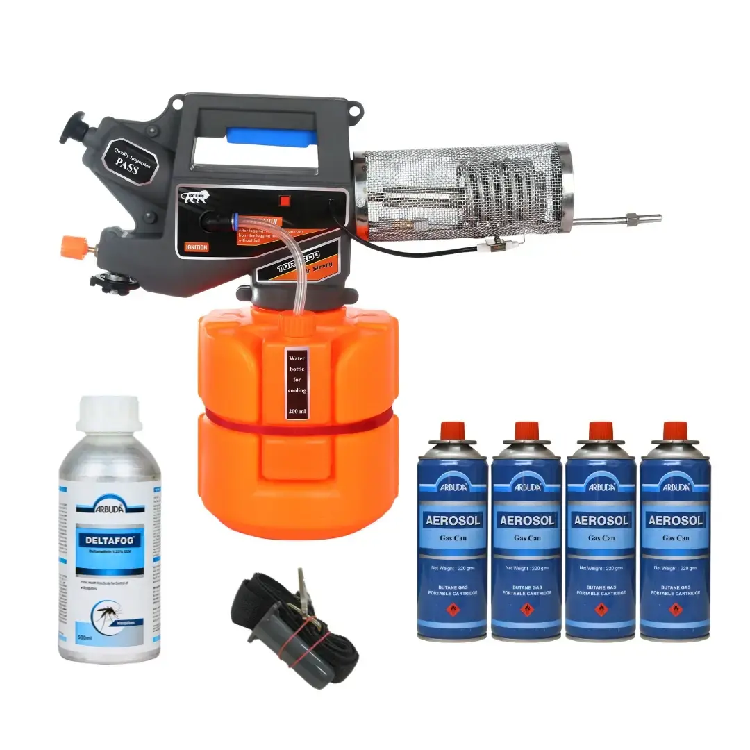 Torpedo Mini Fogging Machine For Mosquito & Pest Control (2 LTR Tank), Fogging Chemical & 4 Gas Can Included | Heavy Duty Machine | Effective Fogging With Extra Dense Fog | For Homes, Gardens, Party Plots, Residential & Commercial Buildings