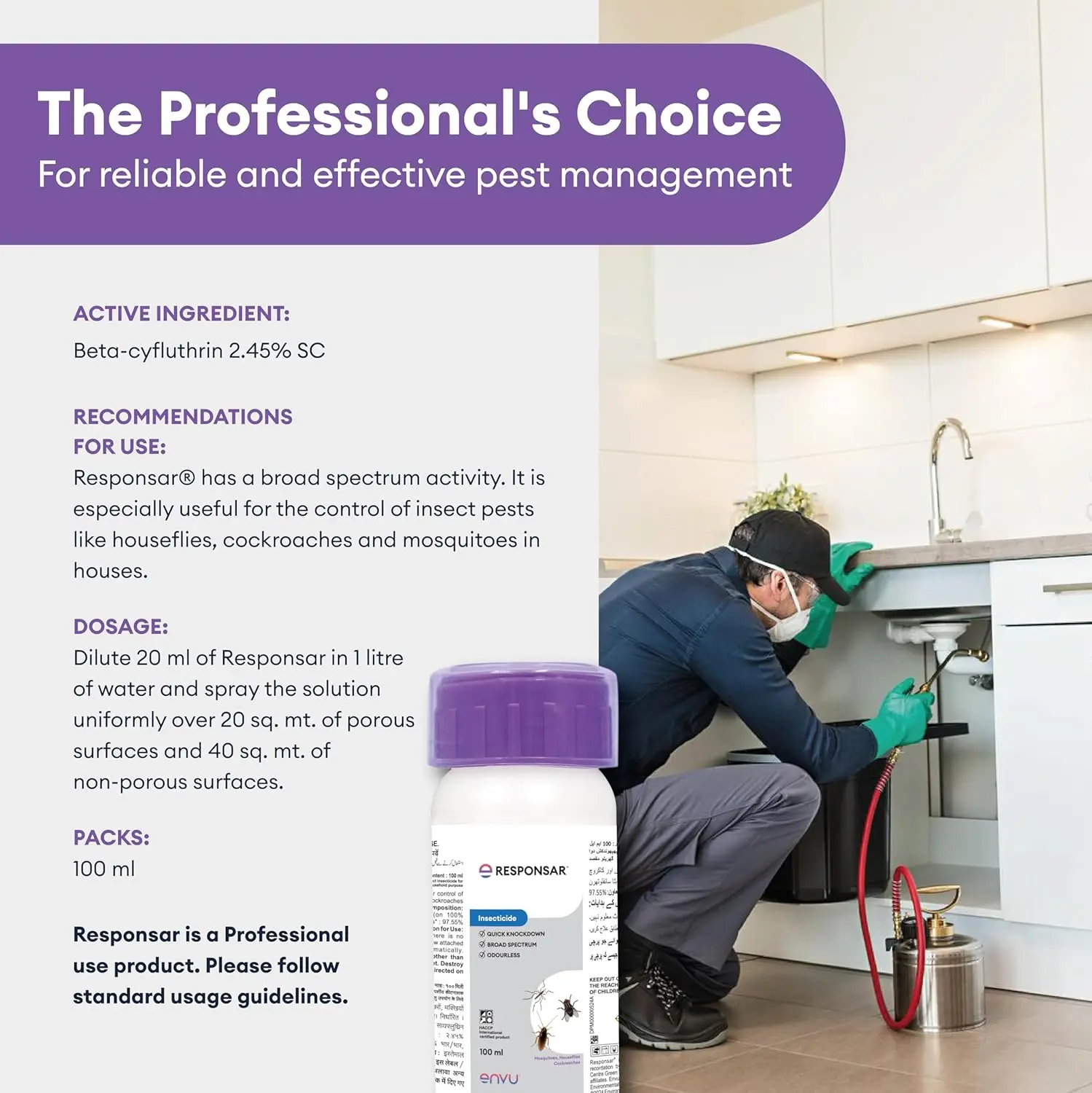 Responsar SC 100 ml Pack of 2 | Odorless Cockroach, Mosquito & Housefly Control Insecticide | Beta Cyfluthrin 2.45% SC Fast Acting Pest Control