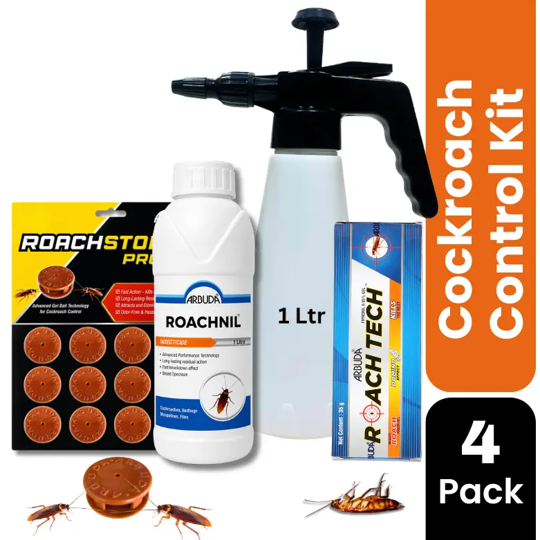 Complete Cockroach Control Kit for Home | ROACH STOP Pro Bait Station + Roach Tech Gel + Roachnil pesticide + 1 Litre Sprayer Pump