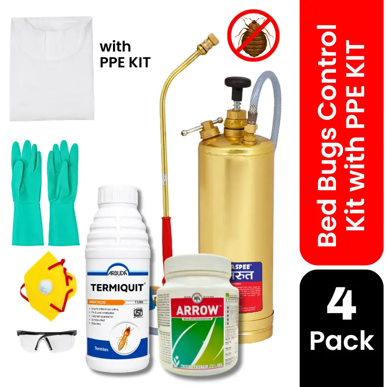 Bed Bugs Control Kit for Office & Factory with PPE Kit | Bed Bug Killer Combo with Arrow 25% WG 500g, Termiquit 30.5% SC 1L & 3.5L Marut Brass Pump