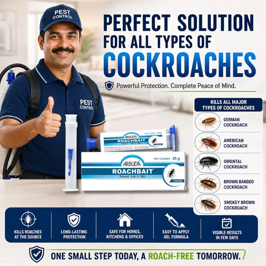 Roachbait Cockroach Killer Gel Fipronil 0.05% (Pack of 5 × 35g) + Free Falcon FWT-204 Steel Garden Trowel | Long-Lasting Roach Control Gel
