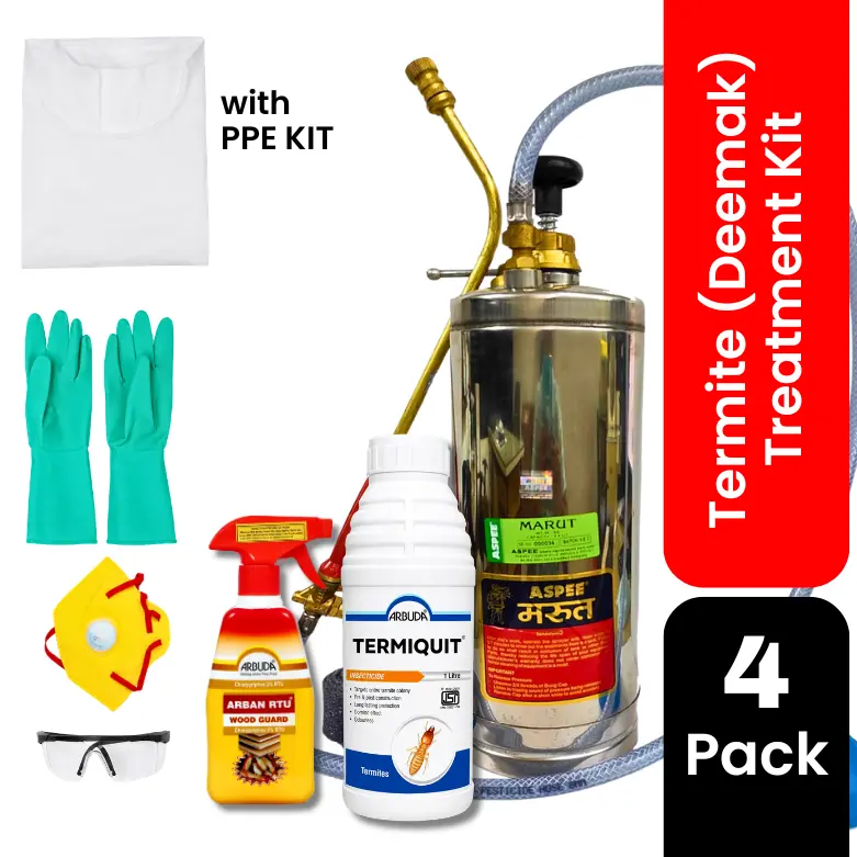 Termite (Deemak) Treatment Kit with PPE Kit for Pre & Post Construction | Aspee Marut 3.5L Stainless Steel Sprayer + Termiquit 1L + Arban RTU 500ml | Complete Termite Control Combo