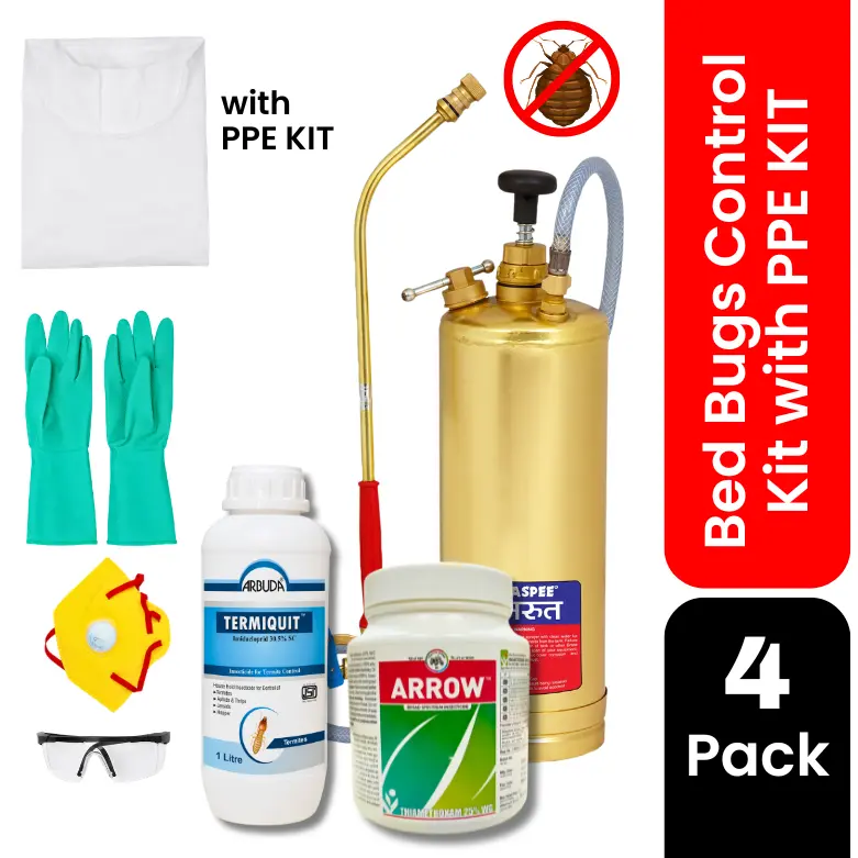 Bed Bugs Control Kit for Office & Factory with PPE Kit | Bed Bug Killer Combo with Arrow 25% WG 500g, Termiquit 30.5% SC 1L & 3.5L Marut Brass Pump