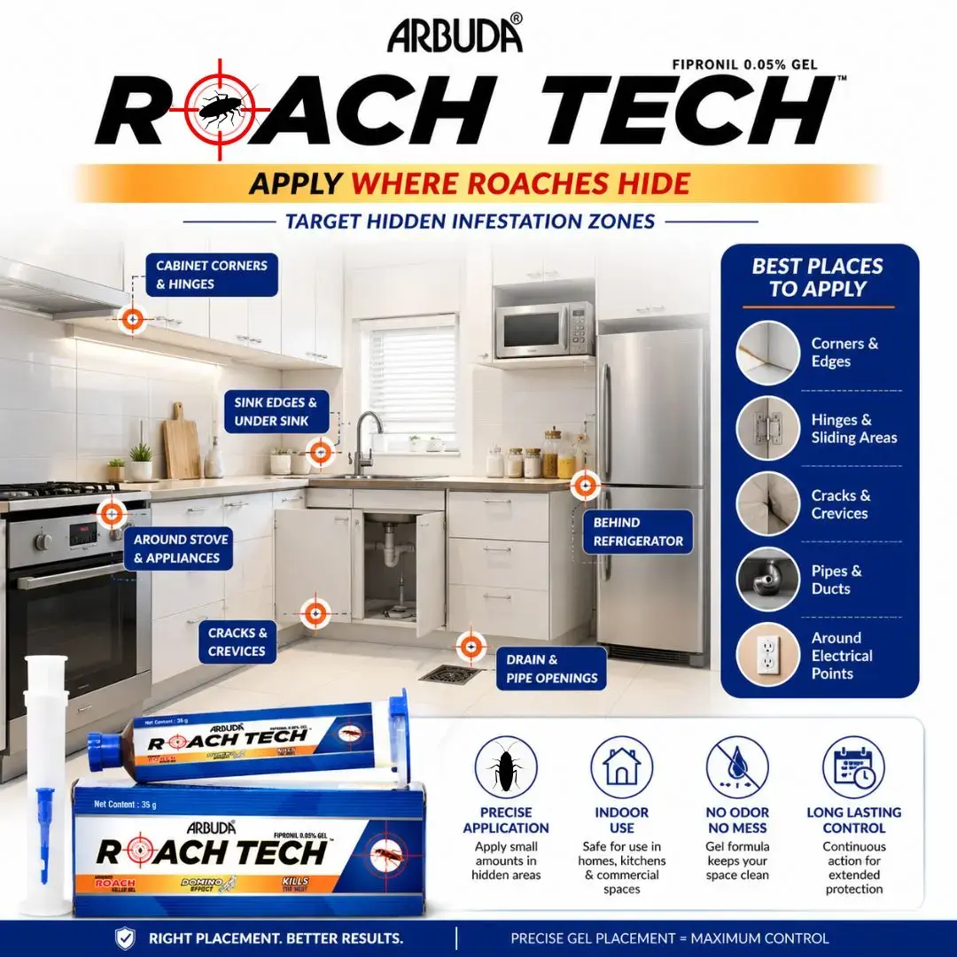 Roach Tech Cockroach Killer Gel Fipronil 0.05% (Pack of 5 × 35g) + Free Falcon FWT-204 Steel Garden Trowel image 5