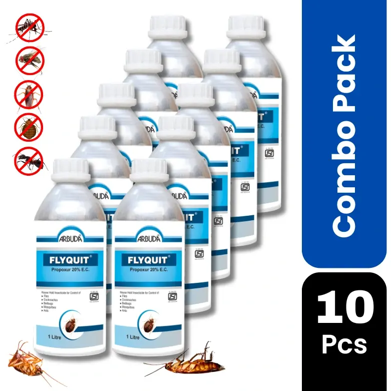 Flyquit Insecticide Pack of 10 | Propoxur 20% EC for Cockroach, Bedbug, Fly & Mosquito Control | Fast Knockdown Pest Control Solution