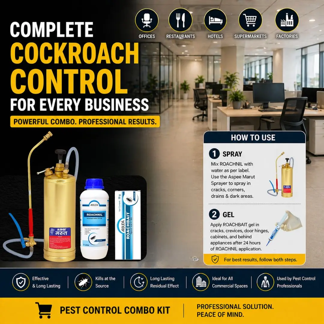 Pest Control Starter Kit | Aspee Marut Brass Pump 3.5 Ltr + Roachnil Insecticide 1 Ltr + Roachbait Gel 35 gm | Complete Cockroach Control Combo