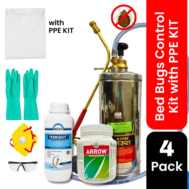 Bed Bugs Control Kit for Office & Factory with PPE Kit | Arrow 25% WG 500g, Termiquit 30.5% SC 1L & Aspee Marut 3.5L Stainless Steel Sprayer