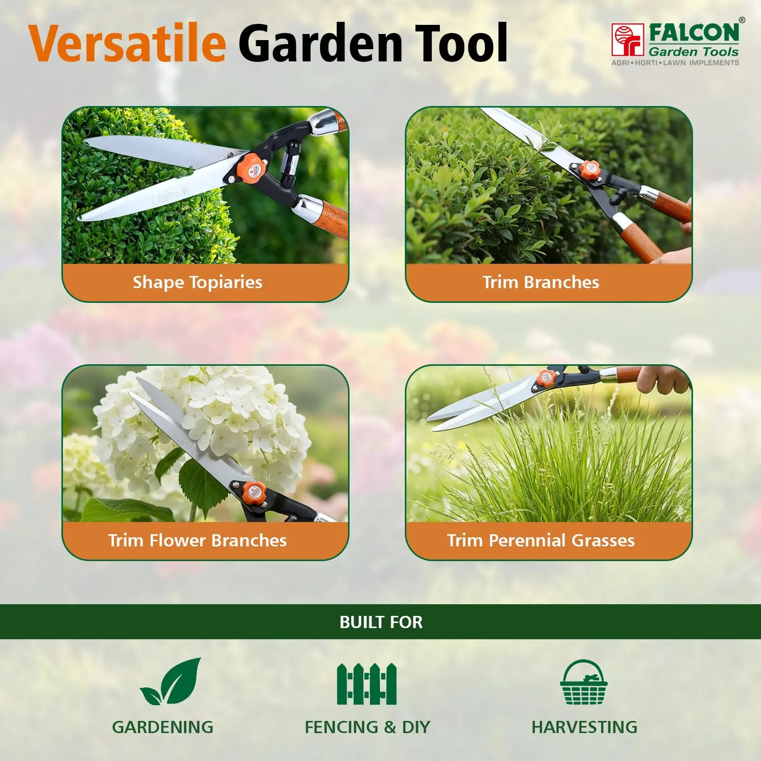 Falcon FHS-999 (W) Hedge Shear with Wooden Handle | 535mm Manual Hedge Trimmer