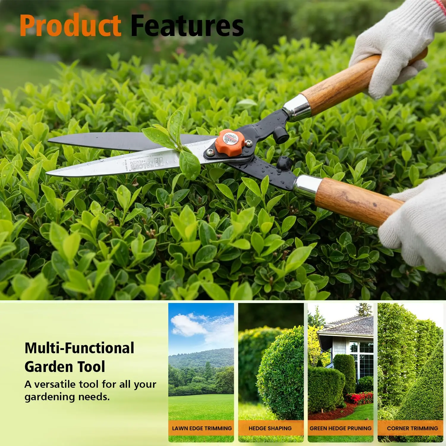 Falcon FHS-999 (W) Hedge Shear with Wooden Handle | 535mm Manual Hedge Trimmer