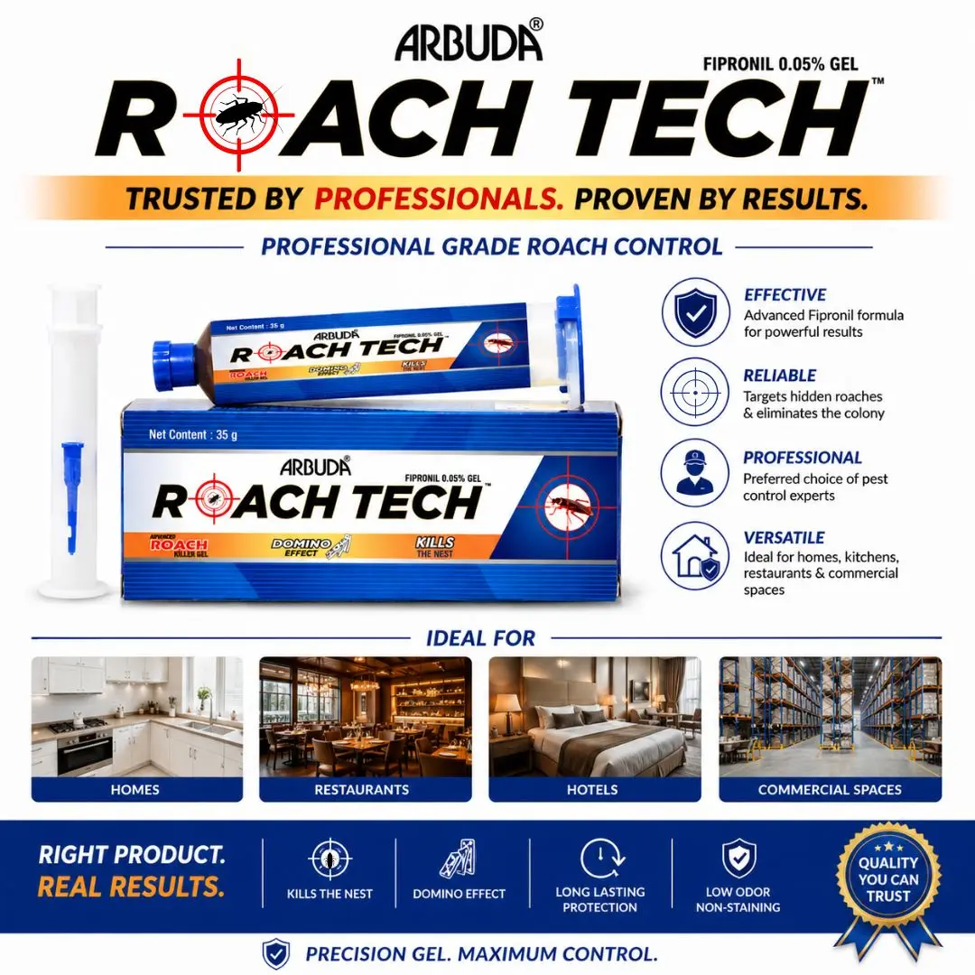 Roach Tech Cockroach Killer Gel Fipronil 0.05% (Pack of 5 × 35g) + Free Falcon FWT-204 Steel Garden Trowel | Long-Lasting Roach Control
