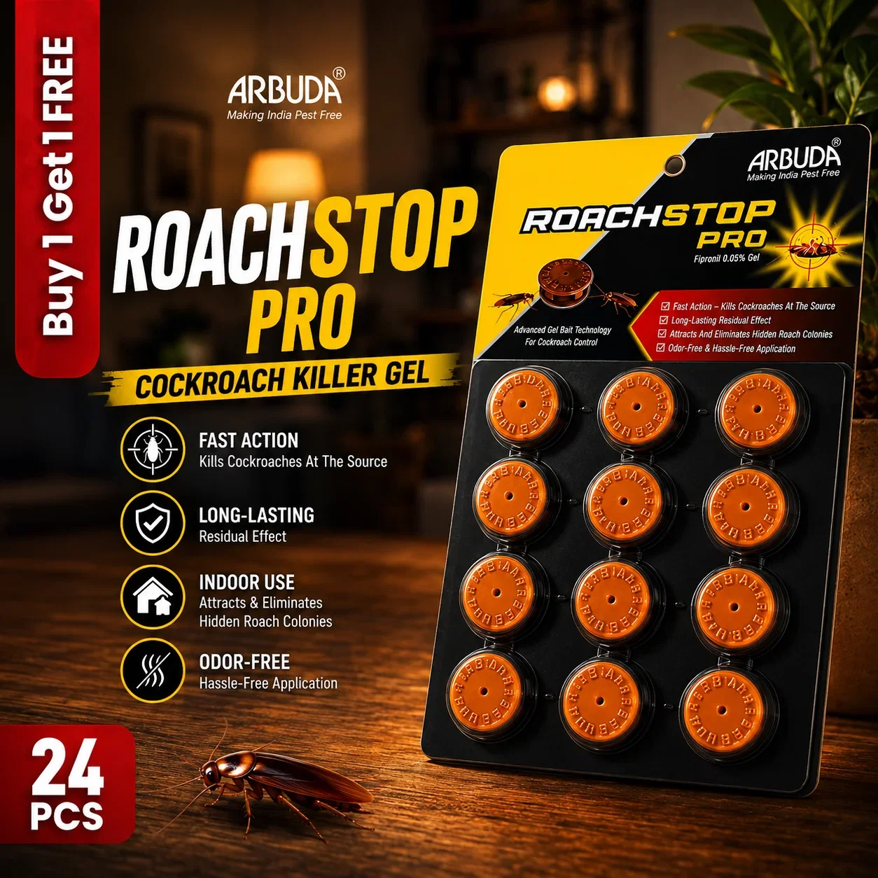 ROACHSTOP Pro Cockroach Gel Bait Station (12 Pcs) Buy 1 Get 1 Free | Ready-to-Use Roach Killer for Home & Kitchen video preview