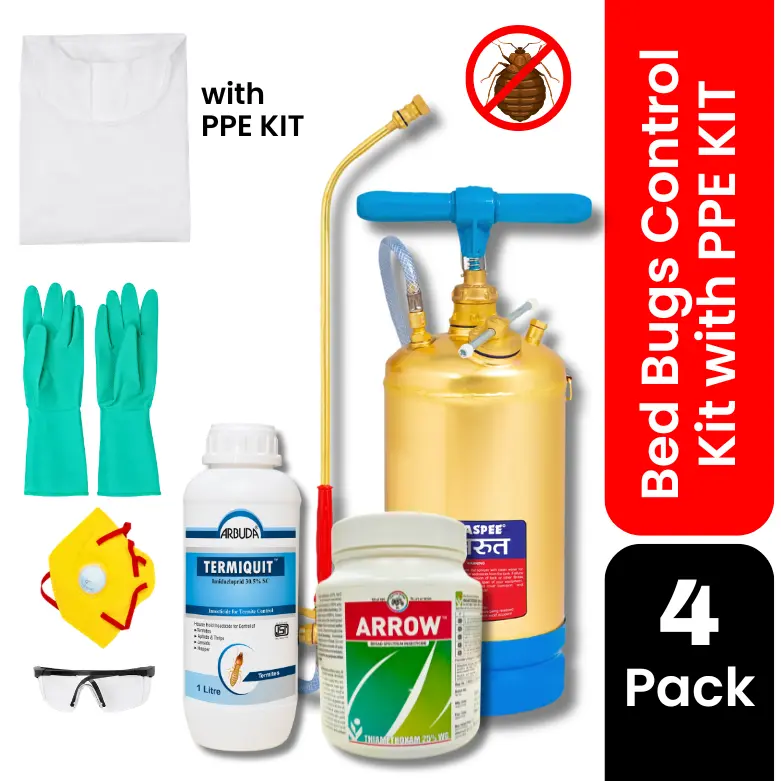 Bedbugs Control Kit for Office & Factory with PPE Kit | Bed Bug Killer Combo with Arrow Thiamethoxam 25% WG 500 g, Termiquit Imidacloprid 30.5% SC 1 Ltr & 6 Litre Marut Brass Pump | Complete Bed Bug Treatment Solution