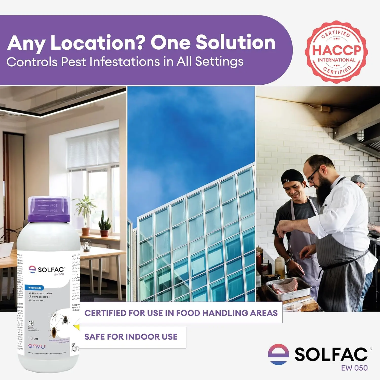 Solfac EW 050 1 Ltr Pack of 2 | Anti Larva Solution for Mosquito, Cockroach & Housefly Control | Cyfluthrin 5% EW Odorless Long Lasting Insecticide