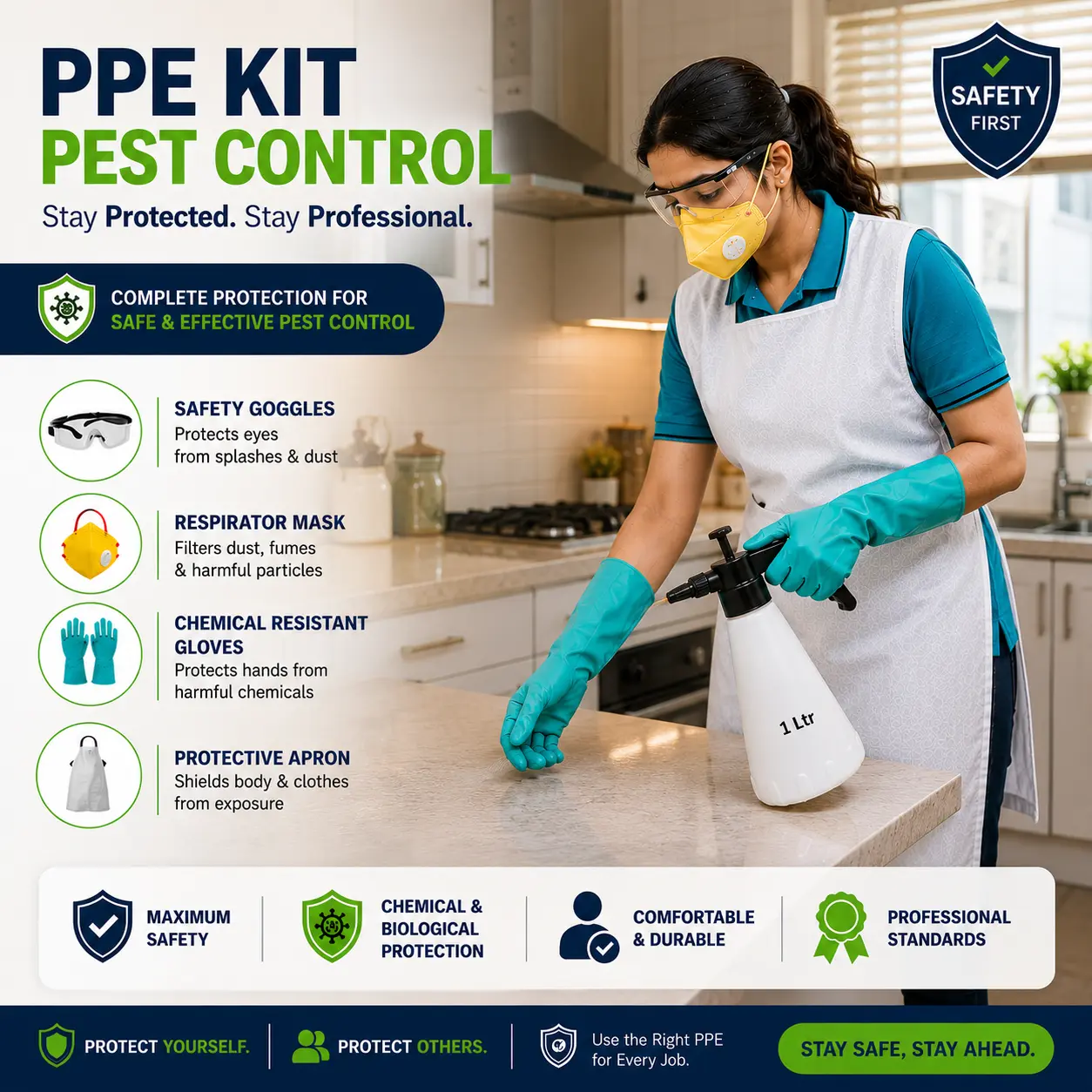 PPE Kit for Home Pest Control | Safety Apron, Gloves, Mask & Protective Glasses | DIY Protection Kit