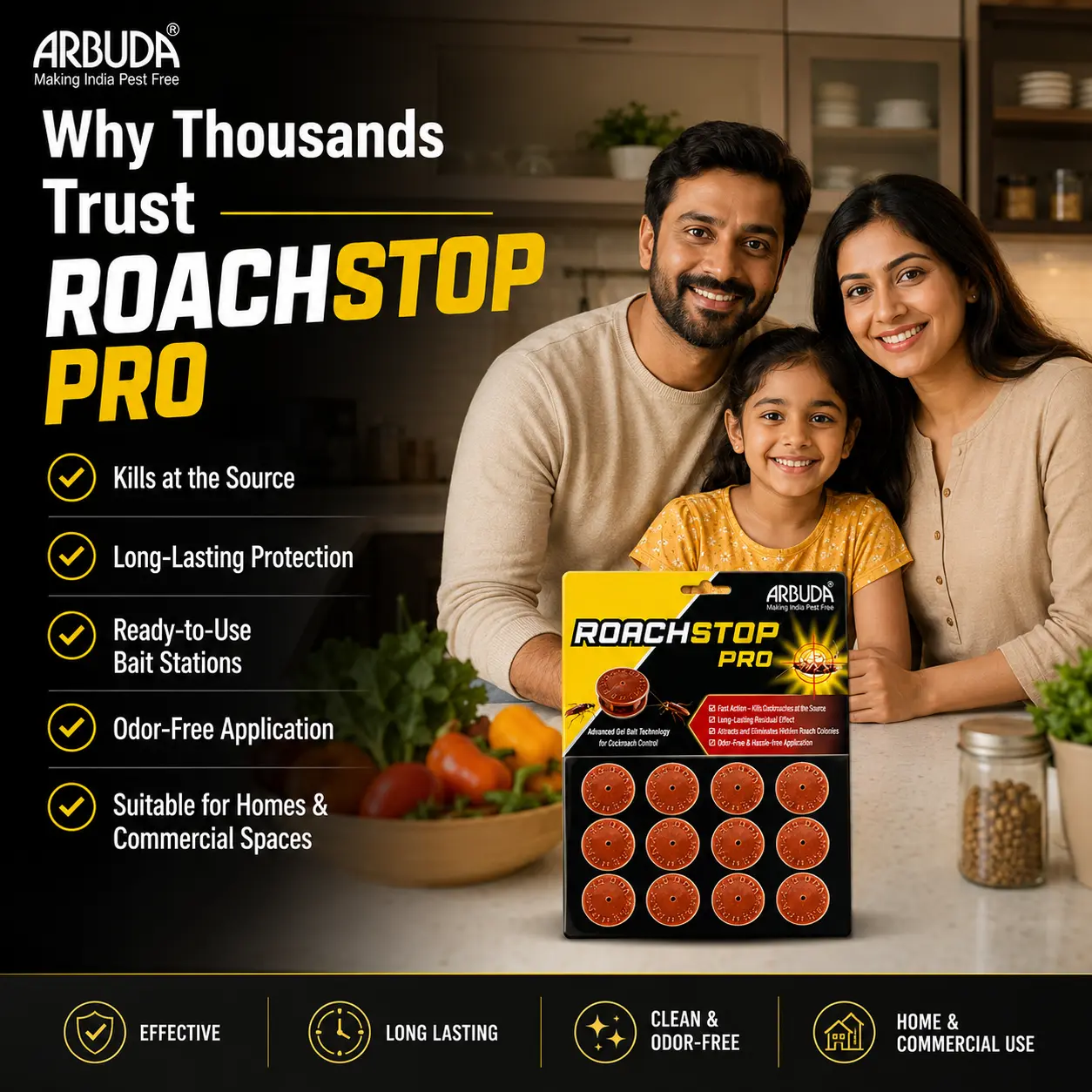 ROACHSTOP Pro Cockroach Gel Bait Station (12 Pcs) Buy 1 Get 1 Free | Ready-to-Use Roach Killer for Home & Kitchen