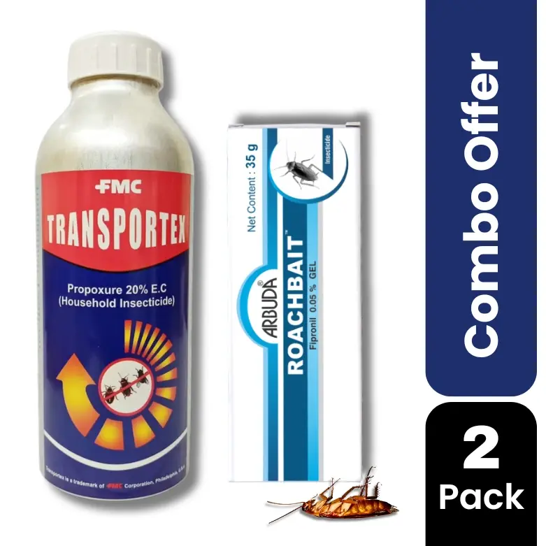 Transportex 1 Ltr + Roachbait Gel 35 g Combo Pack | Propoxur 20% EC Insecticide for Cockroach, Bedbug, Mosquito & Fly Control | Fast Knockdown Pest Control