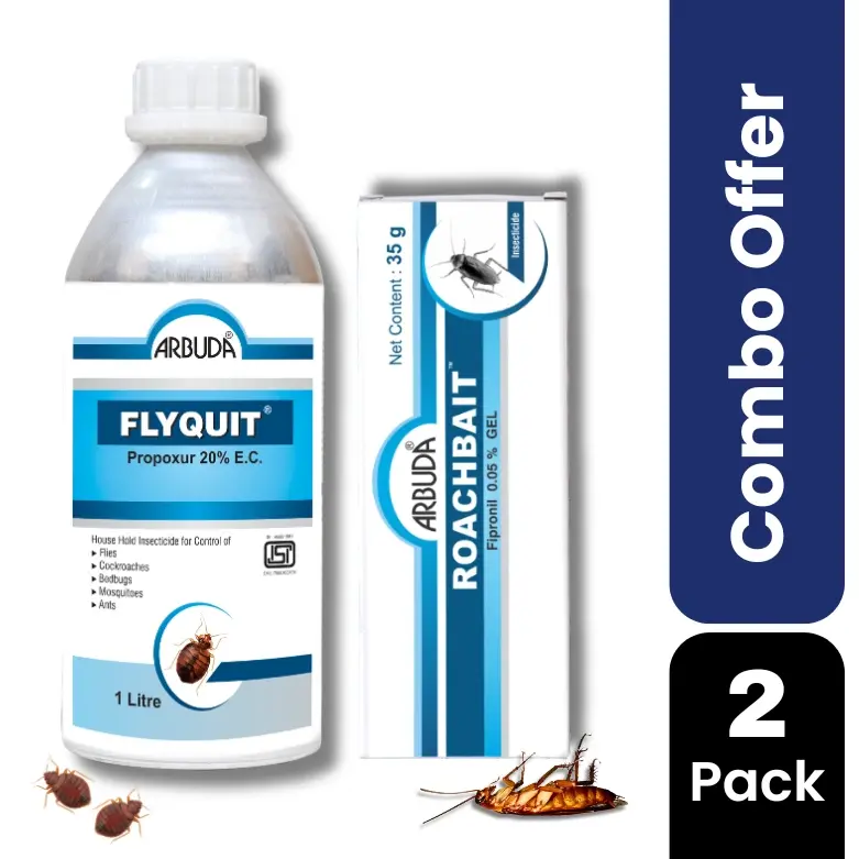 Flyquit 1 Ltr + Roachbait Gel 35 g Combo Pack | Propoxur 20% EC Insecticide for Cockroach, Bedbug, Mosquito & Fly Control | Fast Knockdown Pest Control