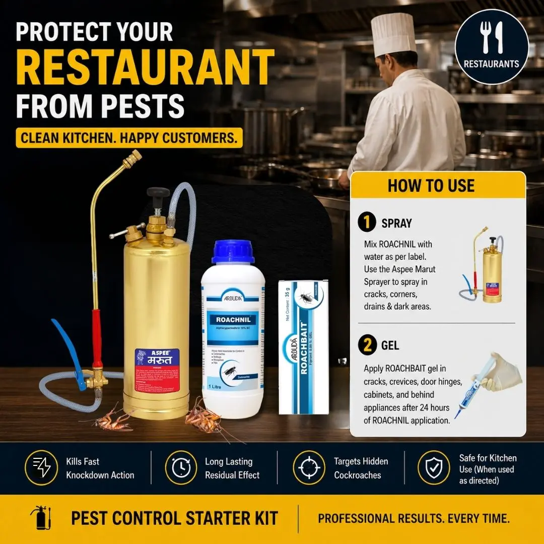 Pest Control Starter Kit | Aspee Marut Brass Pump 3.5 Ltr + Roachnil Insecticide 1 Ltr + Roachbait Gel 35 gm | Complete Cockroach Control Combo