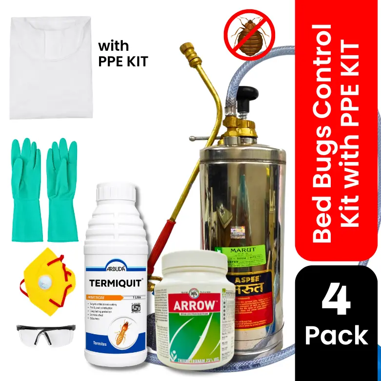Bed Bugs Control Kit for Office & Factory with PPE Kit | Arrow 25% WG 500g, Termiquit 30.5% SC 1L & Aspee Marut 3.5L Stainless Steel Sprayer