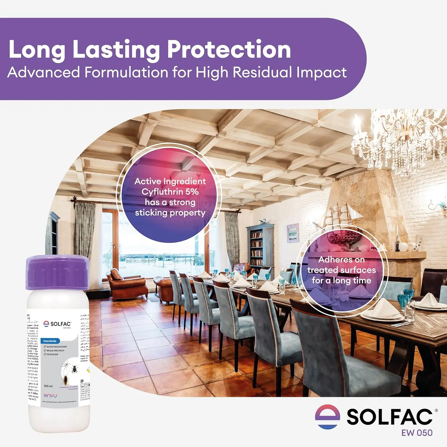 Solfac EW 050 100 ml Pack of 2 | Anti Larva Solution for Mosquito, Cockroach & Housefly Control | Cyfluthrin 5% EW Odorless Long Lasting Insecticide