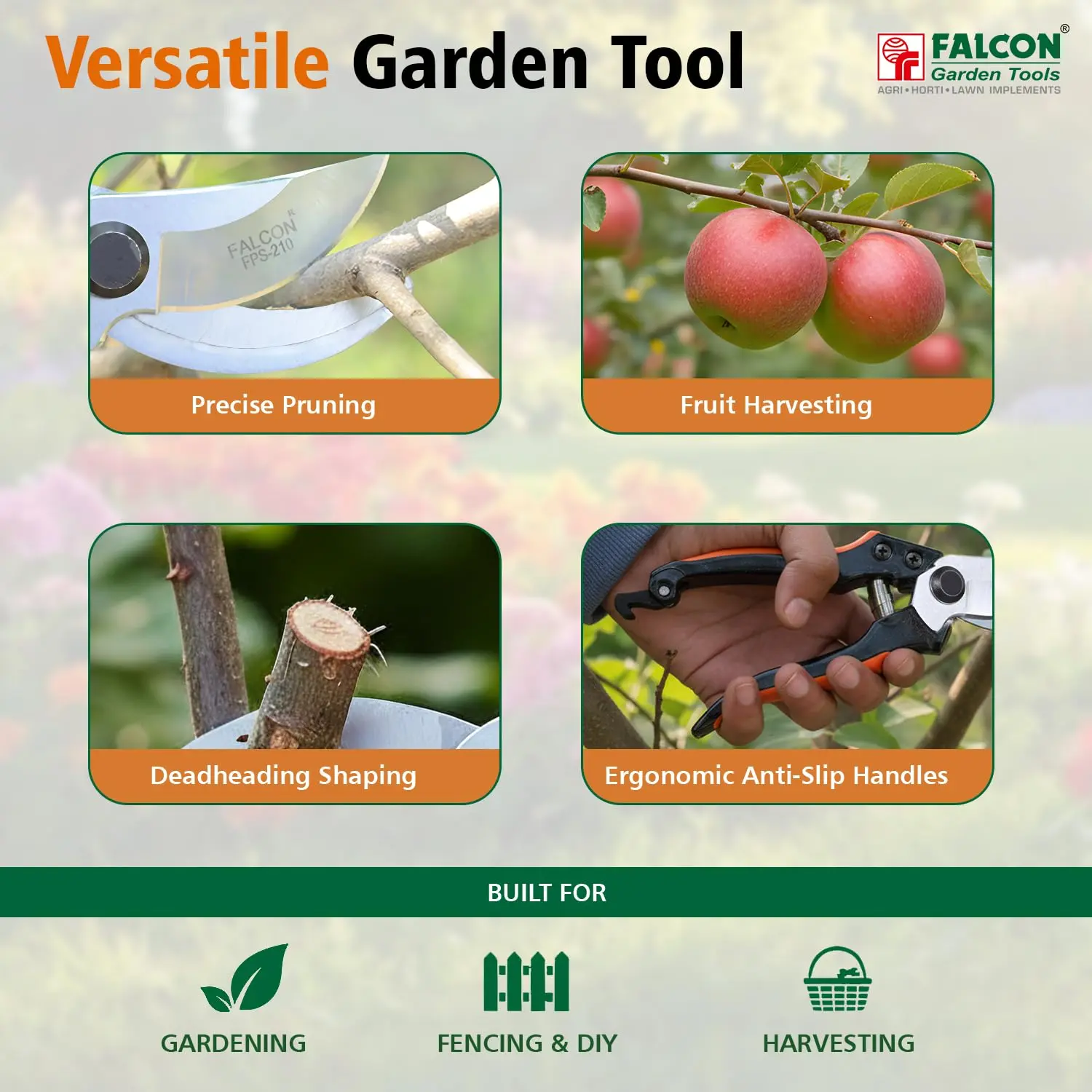 Falcon FPS-210 Steel Pruning Secateur | Garden Plant Cutter & Tree Trimmer for Home Gardening