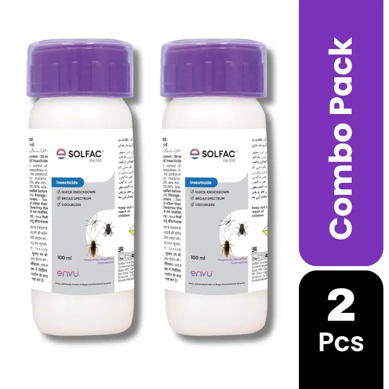 Solfac EW 050 100 ml Pack of 2 | Anti Larva Solution for Mosquito, Cockroach & Housefly Control | Cyfluthrin 5% EW Odorless Long Lasting Insecticide
