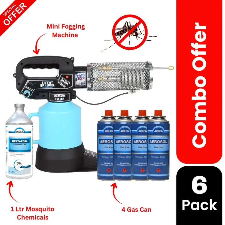 Silent Saviour Zero Maintenance Mini Fogging Machine for mosquito 1 Qty with Gas Cans 4 Qty & 1L Deltafog 1 Qty