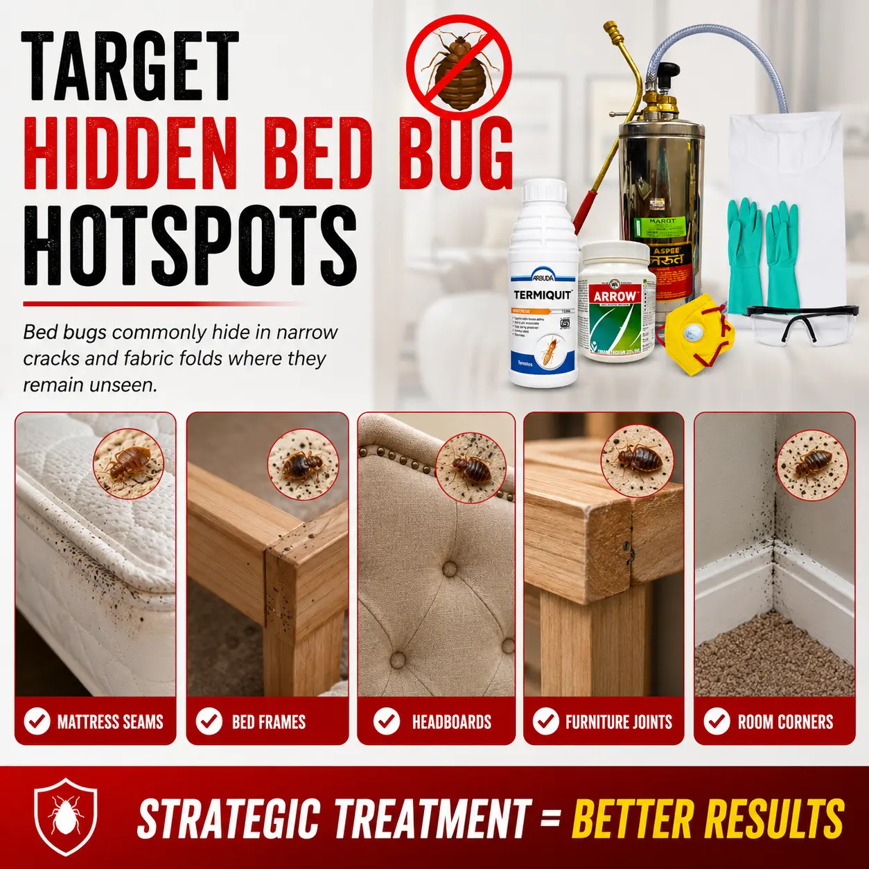 Bed Bugs Control Kit for Office & Factory with PPE Kit | Arrow 25% WG 500g, Termiquit 30.5% SC 1L & Aspee Marut 3.5L Stainless Steel Sprayer