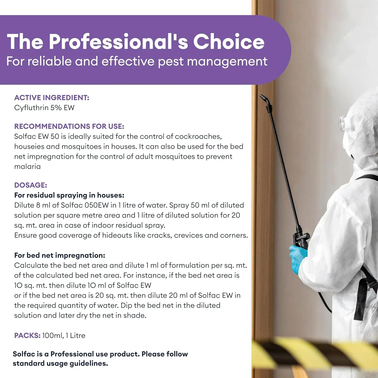 Solfac EW 050 100 ml Pack of 2 | Anti Larva Solution for Mosquito, Cockroach & Housefly Control | Cyfluthrin 5% EW Odorless Long Lasting Insecticide