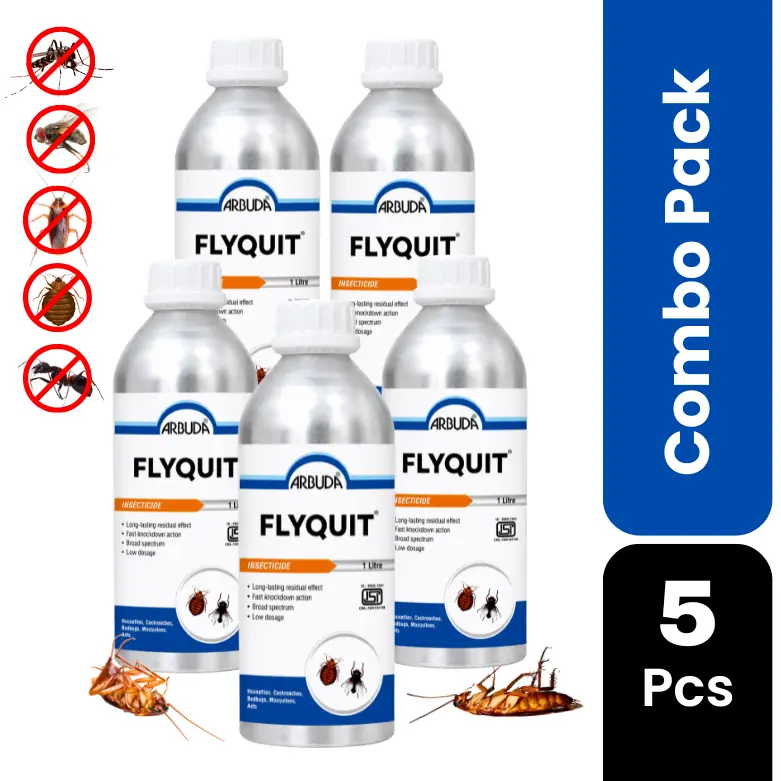 Flyquit Insecticide Pack of 5 | Propoxur 20% EC for Cockroach, Bedbug, Fly & Mosquito Control | Fast Knockdown Pest Control Solution
