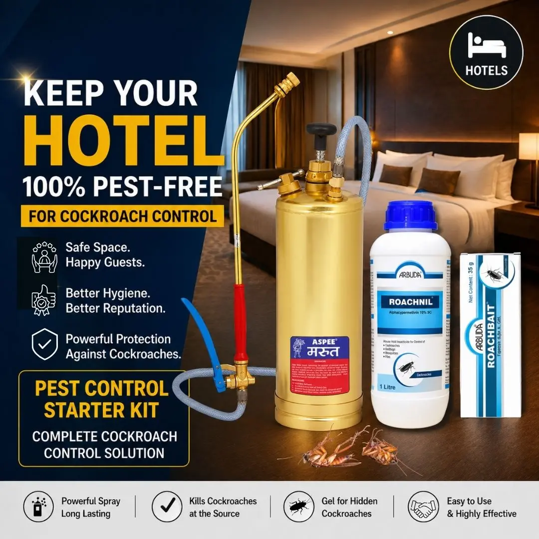 Pest Control Starter Kit | Aspee Marut Brass Pump 3.5 Ltr + Roachnil Insecticide 1 Ltr + Roachbait Gel 35 gm | Complete Cockroach Control Combo